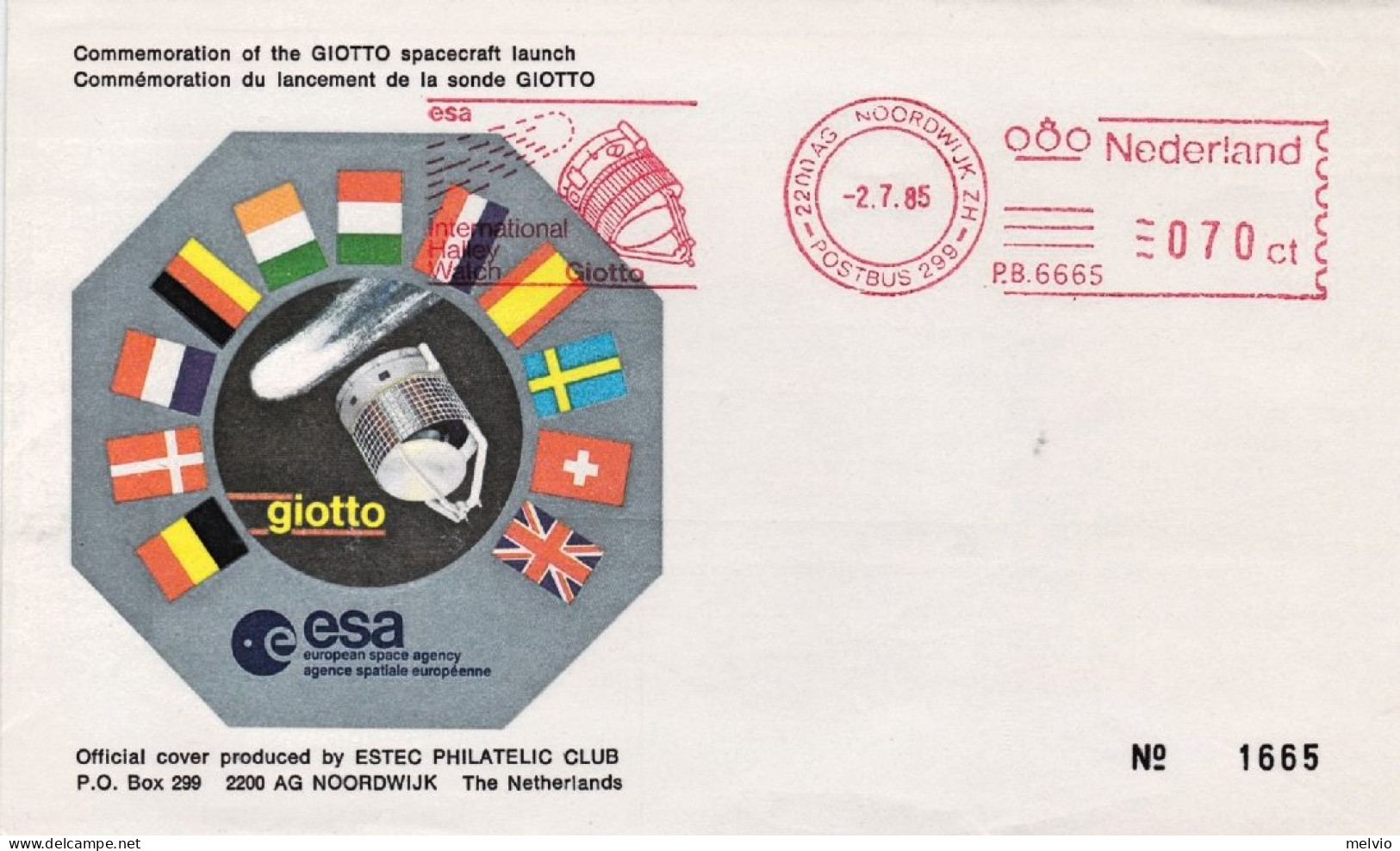 1985-Olanda Busta Commemorativa Lancio Ariane V14 Dal Cosmodromo Di Kourou (Guya - Postal History