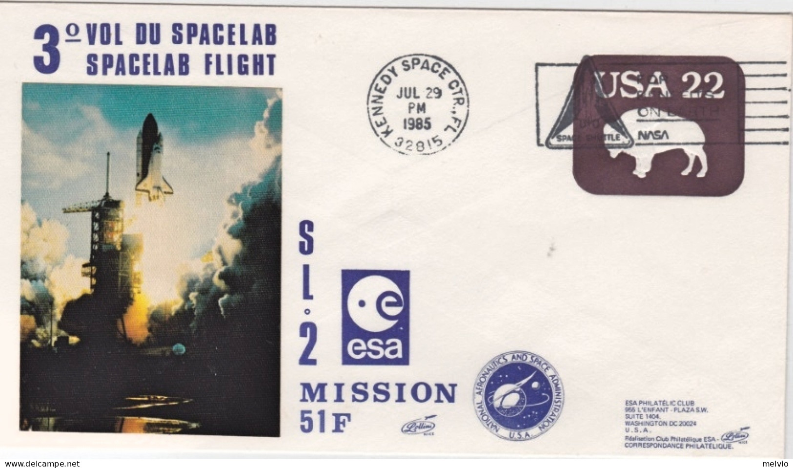 1985-U.S.A. Busta Commemorativa 3 Volo Spacelab Dal Cosmodromo Di Kourou (Guyana - 3c. 1961-... Lettres