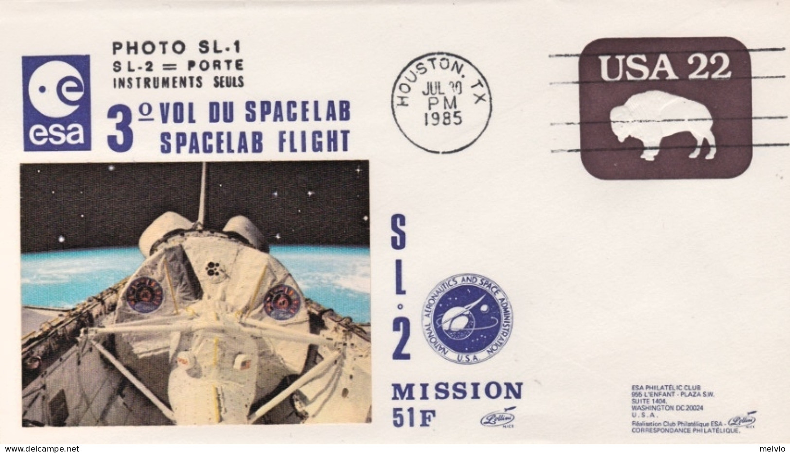 1985-U.S.A. Busta Commemorativa 3 Volo Spacelab Dal Cosmodromo Di Kourou (Guyana - 3c. 1961-... Storia Postale