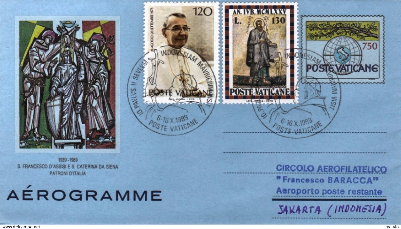 1989-Vaticano Jakarta (Indonesia) Dispaccio Aereo Straordinario Del 6 Ottobre, C - Poste Aérienne
