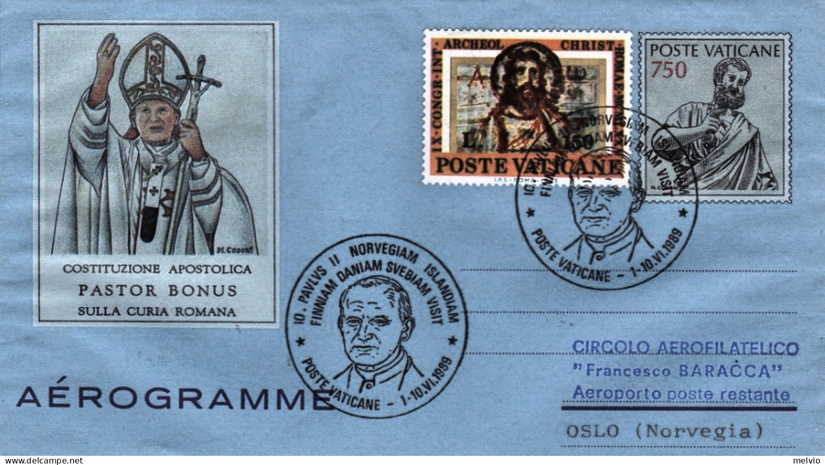 1989-Vaticano Oslo (Norvegia) Dispaccio Aereo Straordinario Del 1 Giugno, Cat. P - Poste Aérienne