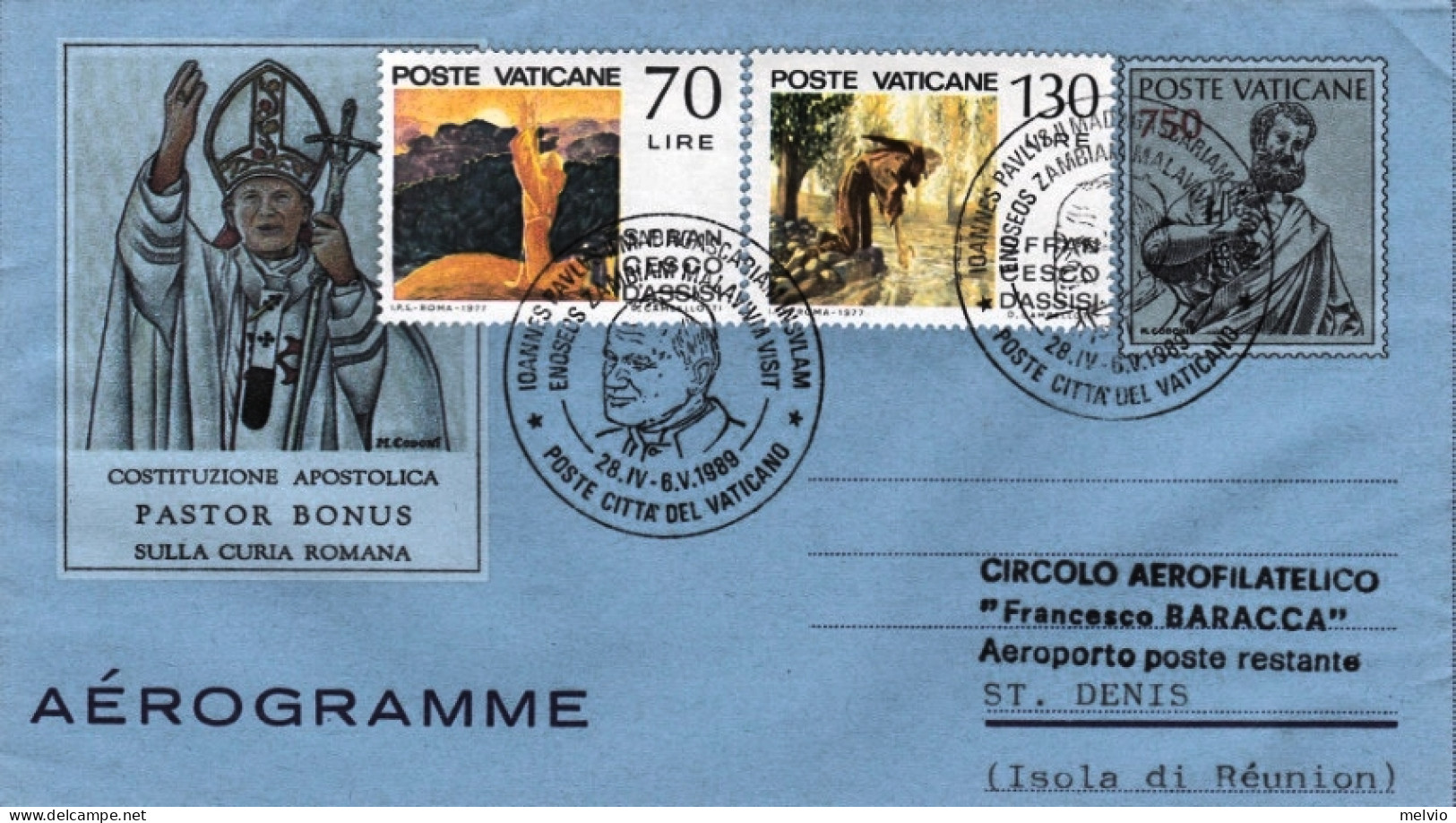 1989-Vaticano St.Denis (Isola Di Reunion) Dispaccio Aereo Straordinario Del 28 A - Luftpost