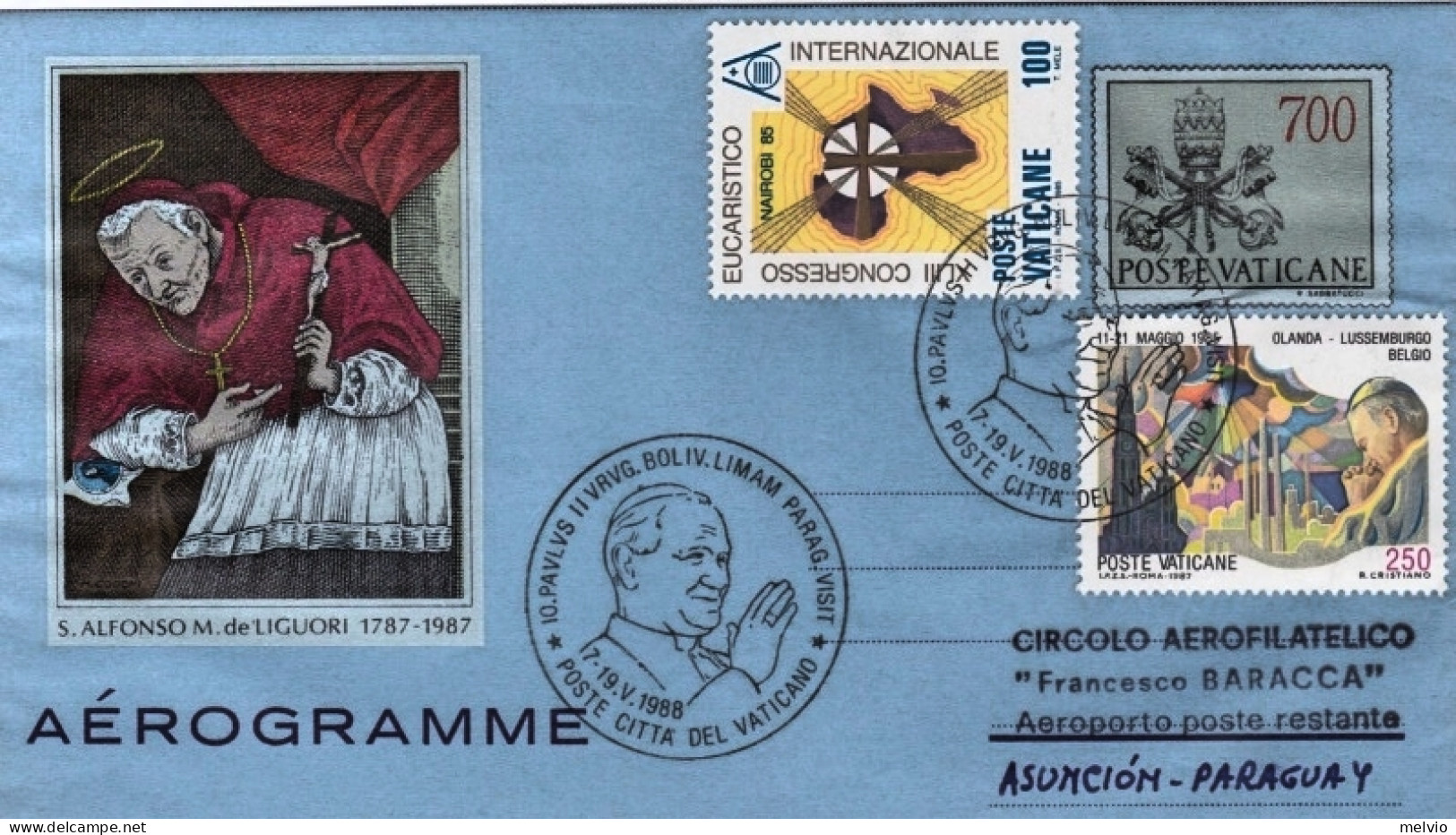 1988-Vaticano Asuncion (Paraguay) Dispaccio Aereo Straordinario Del 7 Maggio, Ca - Poste Aérienne