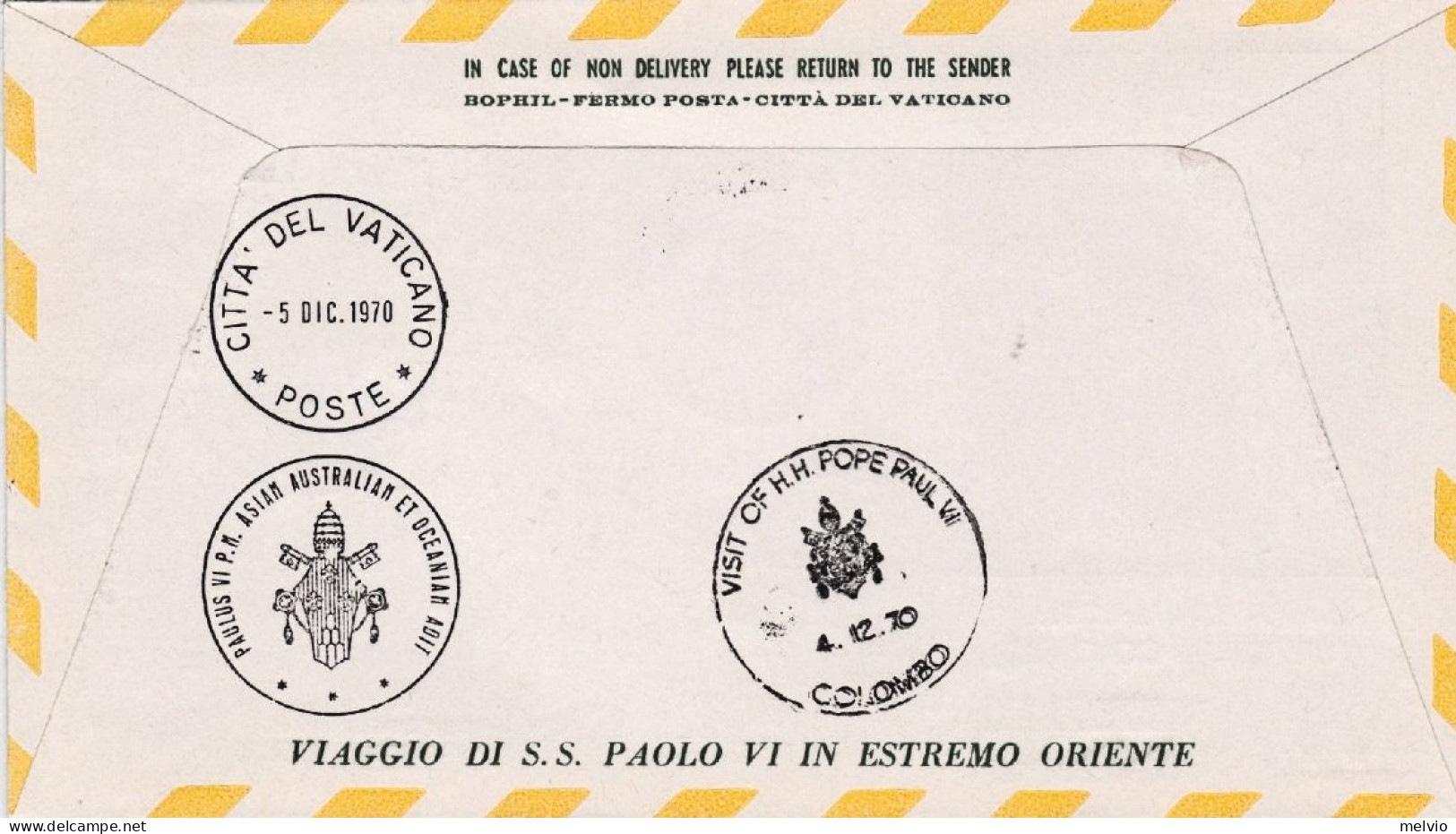 Vaticano-1970 Dispaccio Speciale Ceylon Viaggio Papale Sua Santita' Paolo VI In  - Poste Aérienne
