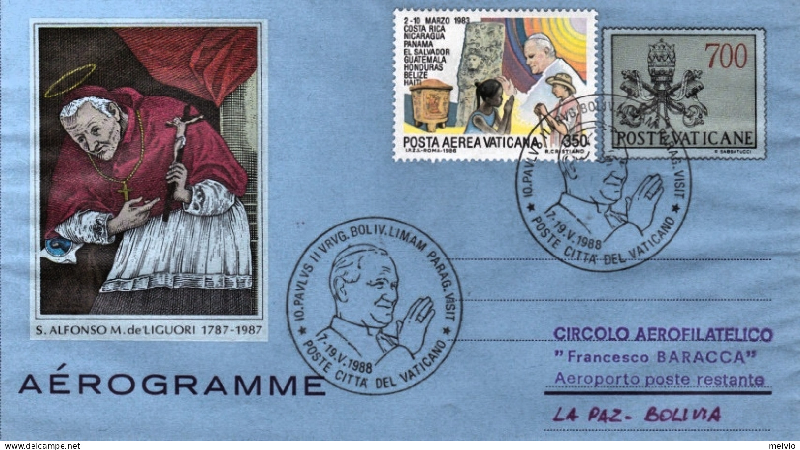 1988-Vaticano La Paz (Bolivia) Dispaccio Aereo Straordinario Del 7 Maggio, Cat.  - Poste Aérienne
