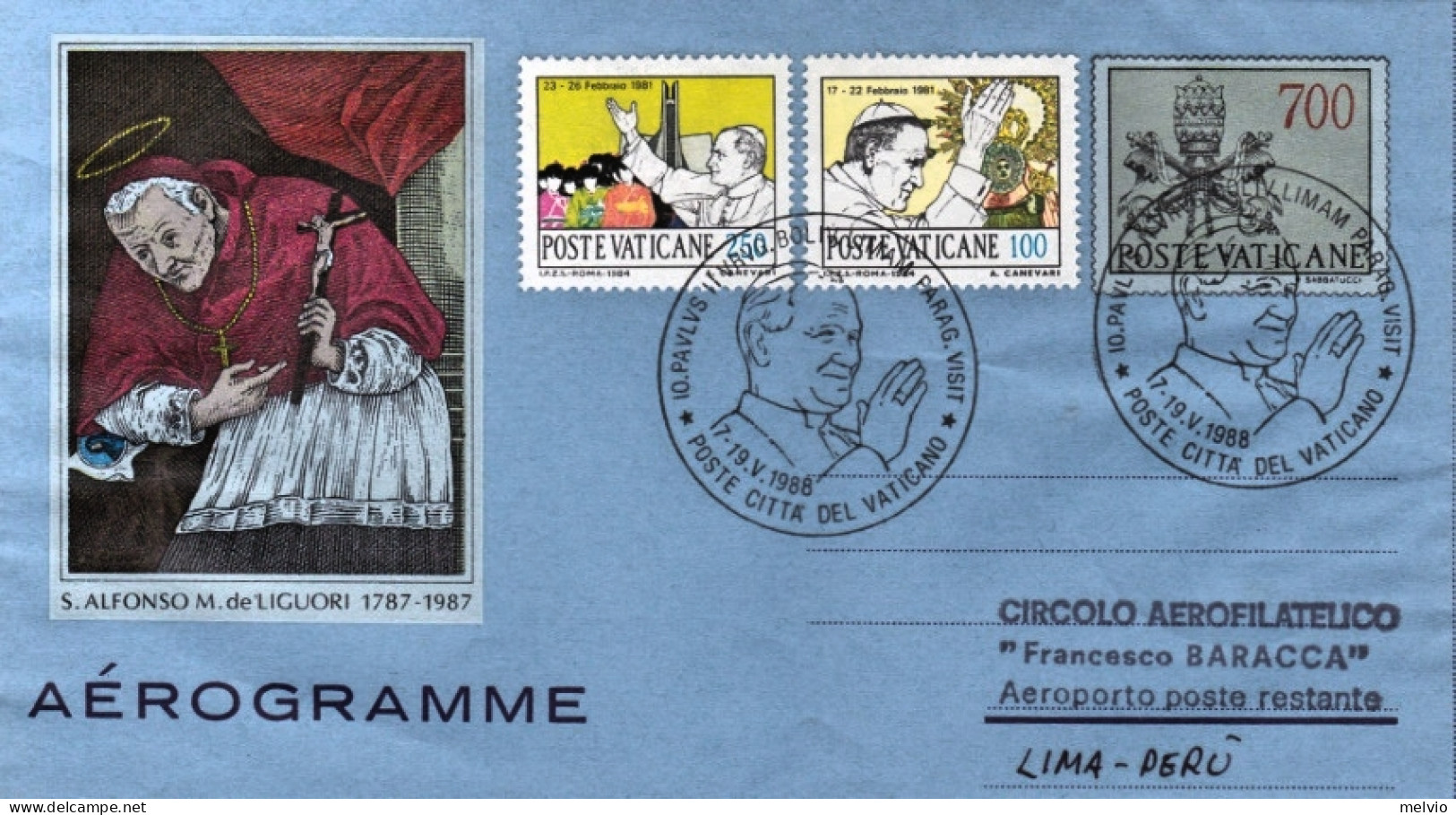 1988-Vaticano Lima (Peru') Dispaccio Aereo Straordinario Del 7 Maggio, Cat. Pell - Poste Aérienne