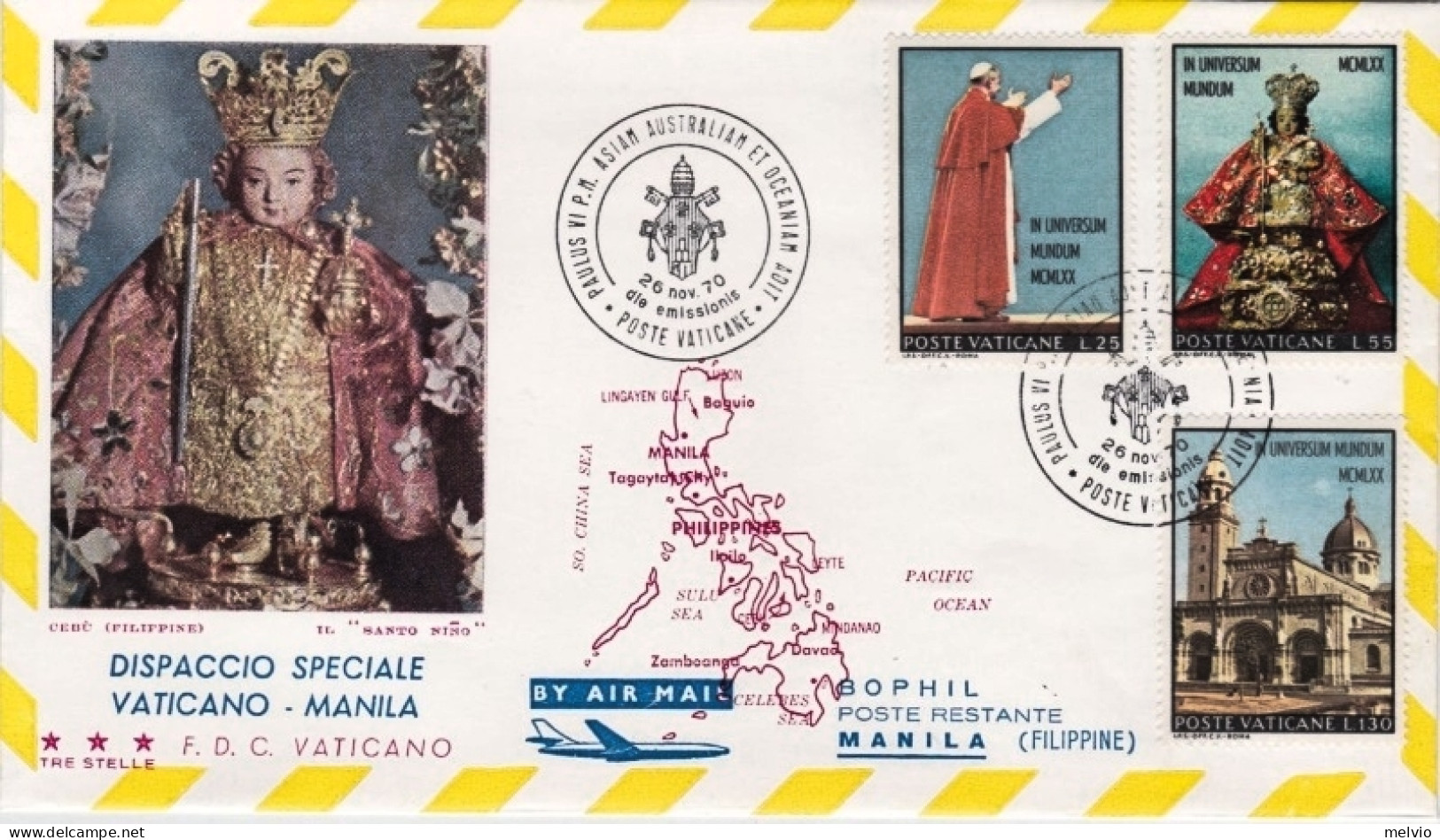 Vaticano-1970 Dispaccio Speciale Manila Filippine Viaggio Papale Sua Santita' Pa - Luftpost