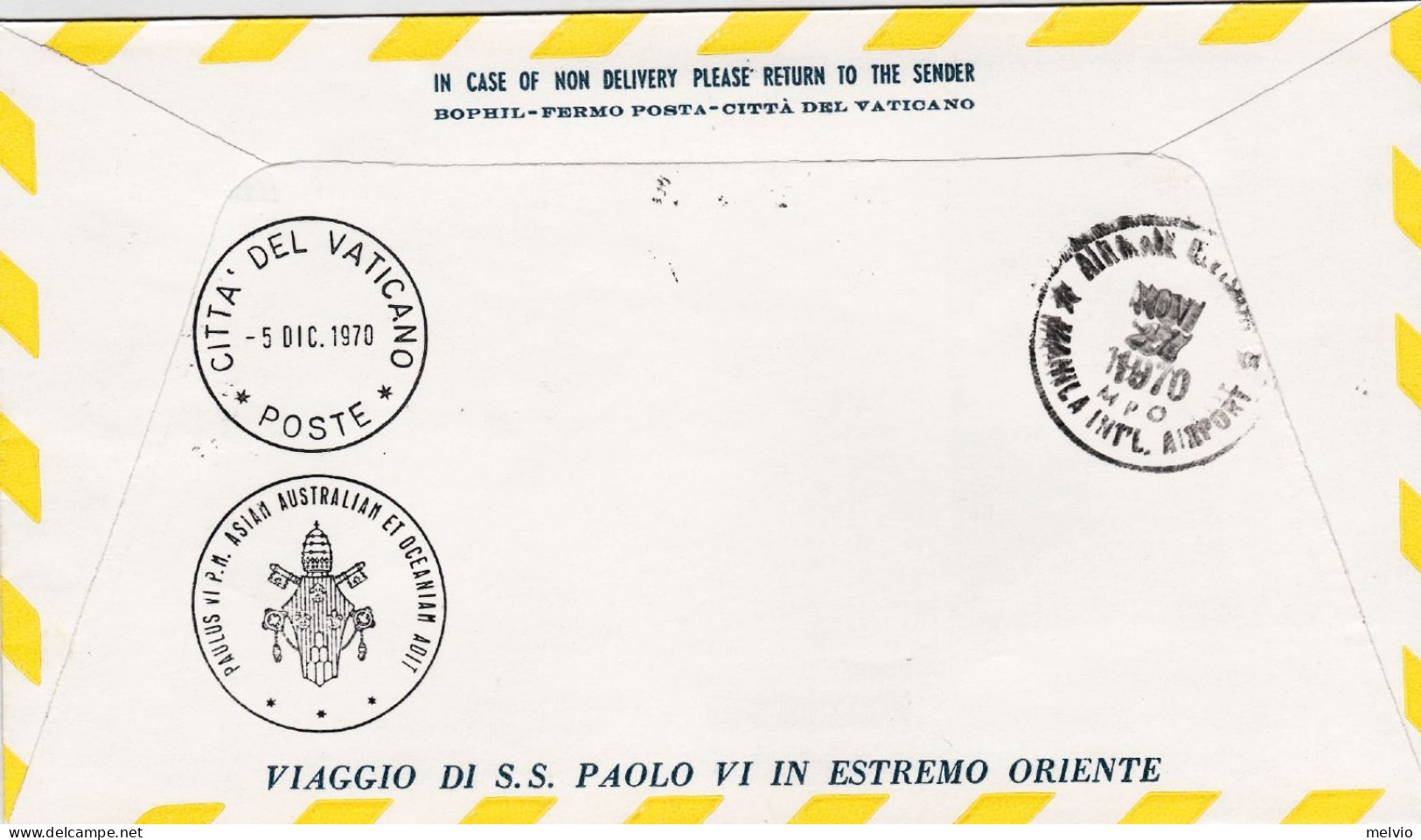 Vaticano-1970 Dispaccio Speciale Manila Filippine Viaggio Papale Sua Santita' Pa - Luftpost