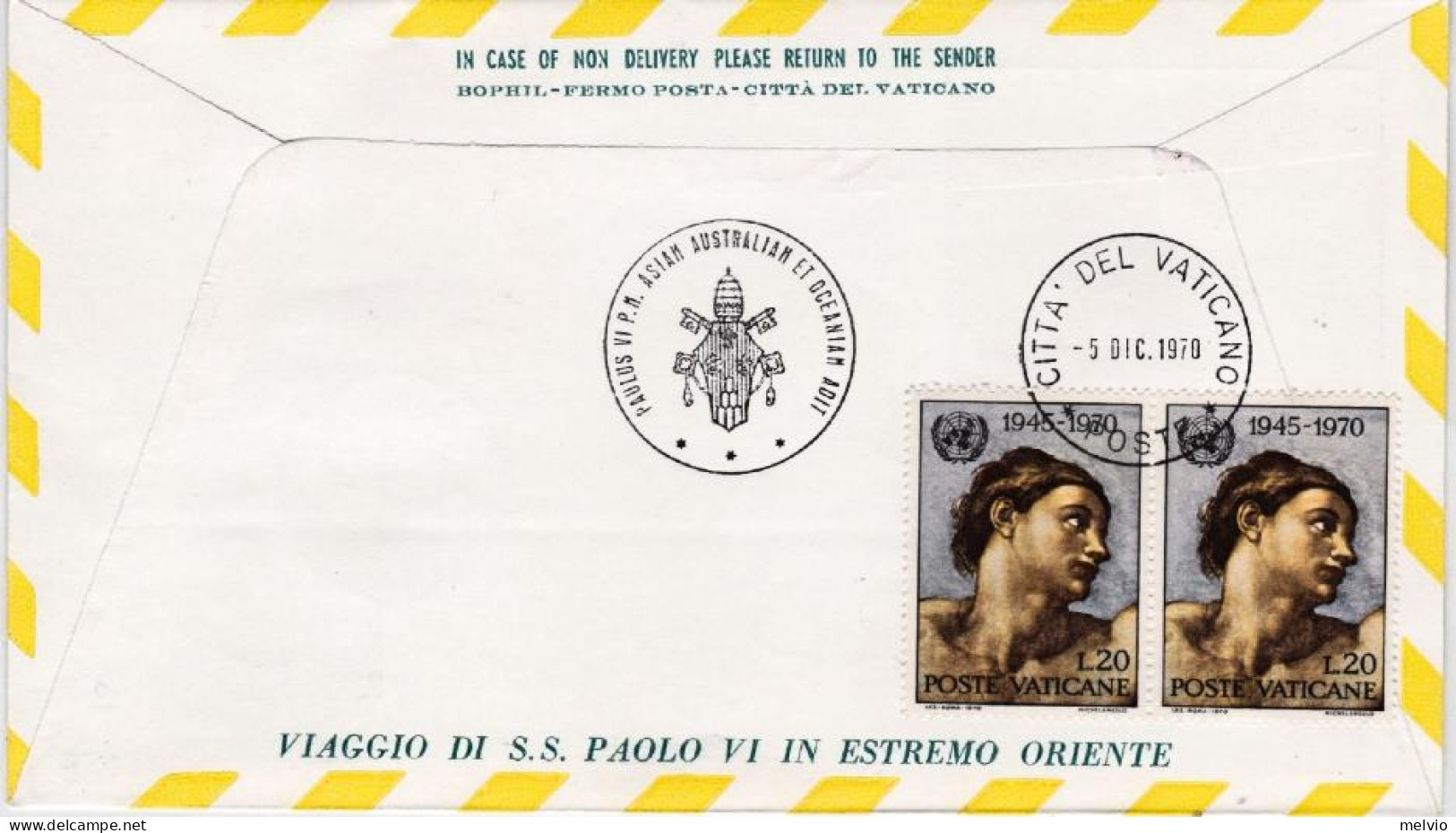 1970-Djakarta Indonesia Roma Vaticano Volo Di Rientro Dispaccio Aereo Speciale V - Indonesië