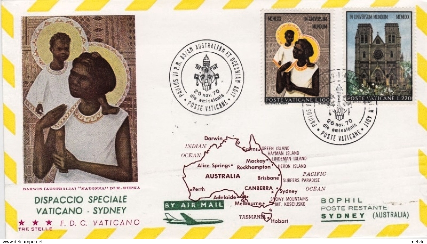 Vaticano-1970 Dispaccio Speciale Sydney Australia Viaggio Papale Sua Santita' Pa - Aerogramas