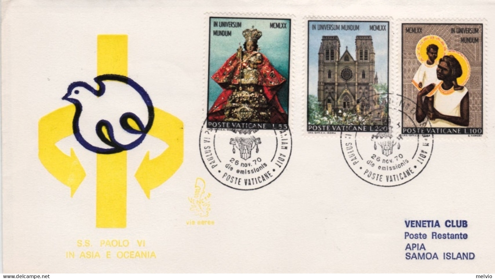 1970-Vaticano Apia Samoa Island S.S. Paolo VI In Asia E Oceania Fdc Venetia Viag - Aéreo