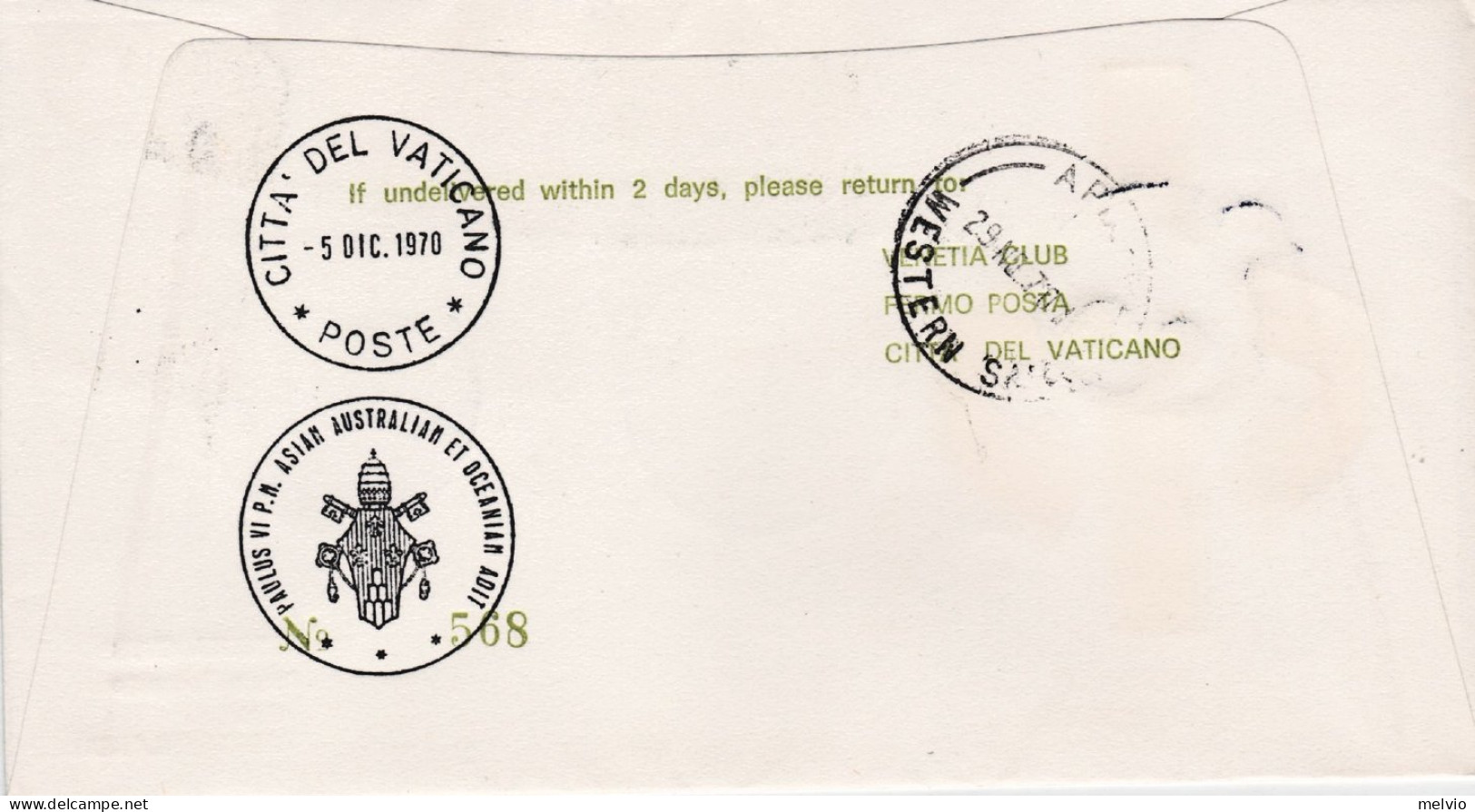 1970-Vaticano Apia Samoa Island S.S. Paolo VI In Asia E Oceania Fdc Venetia Viag - Aéreo