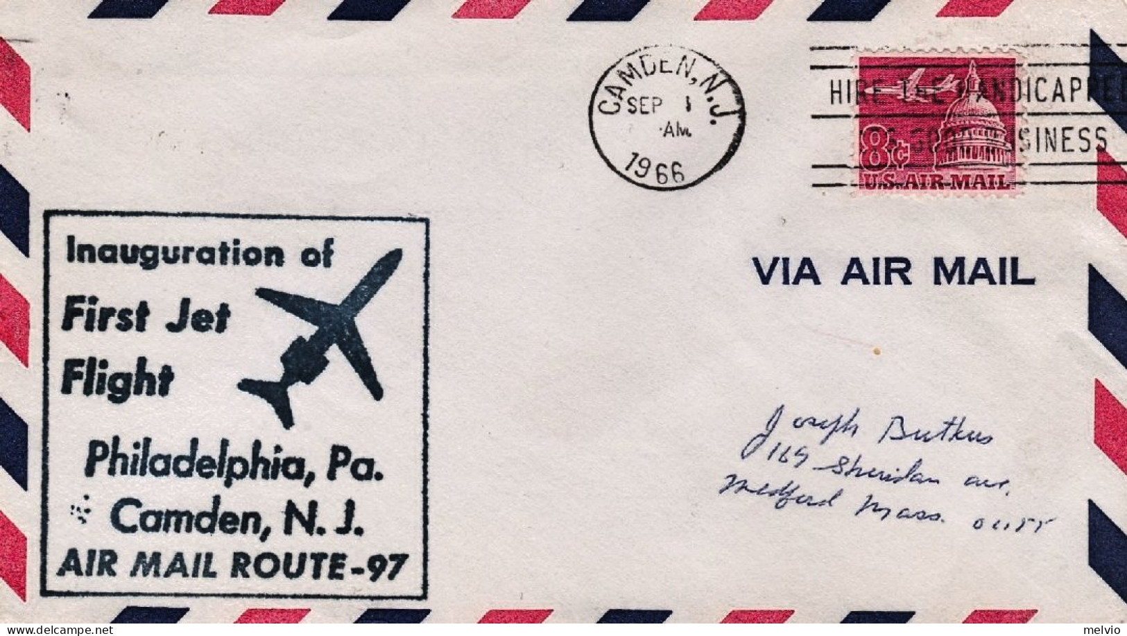 1966-U.S.A. First Jet Flight Cover AM-97 Philadelphia, PA. Camden, N.J. Del 1 Se - 3c. 1961-... Briefe U. Dokumente