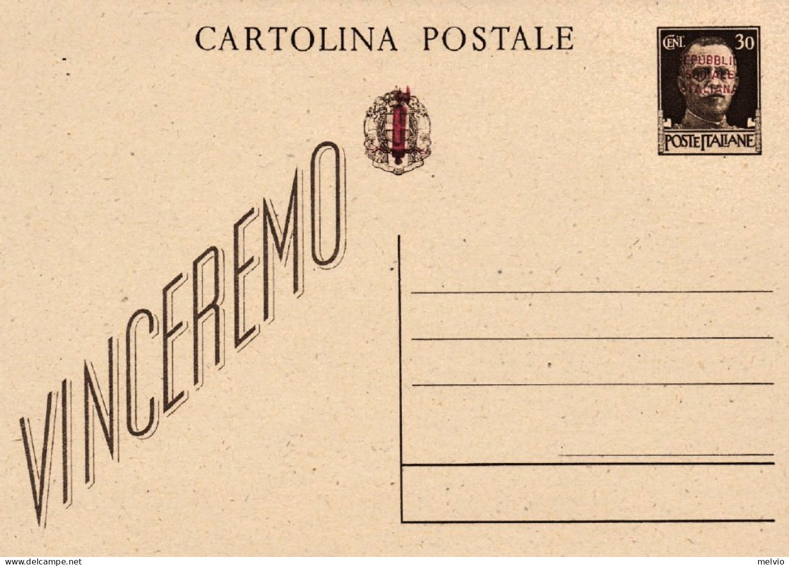 1944-RSI Cartolina Postale 30c. Fascetto Nuovo - Entiers Postaux