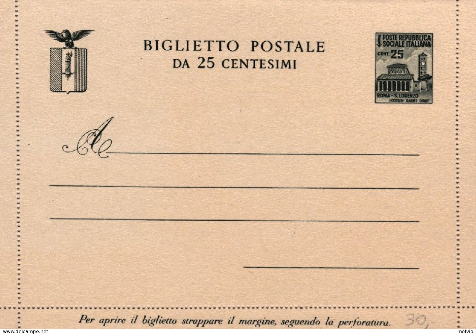 1944-RSI Biglietto Postale 25c. Monumenti Distrutti Nuovo - Interi Postali