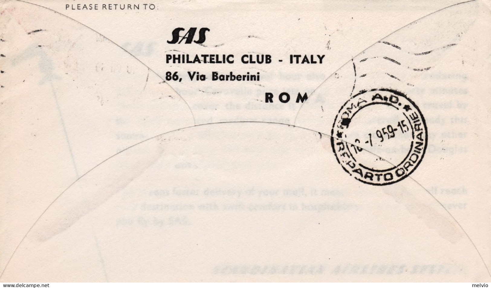 1959-Grecia Cat.Pellegrini N.1011 Euro 70, SAS I^volo Caravelle Atene-Roma Del 1 - Briefe U. Dokumente
