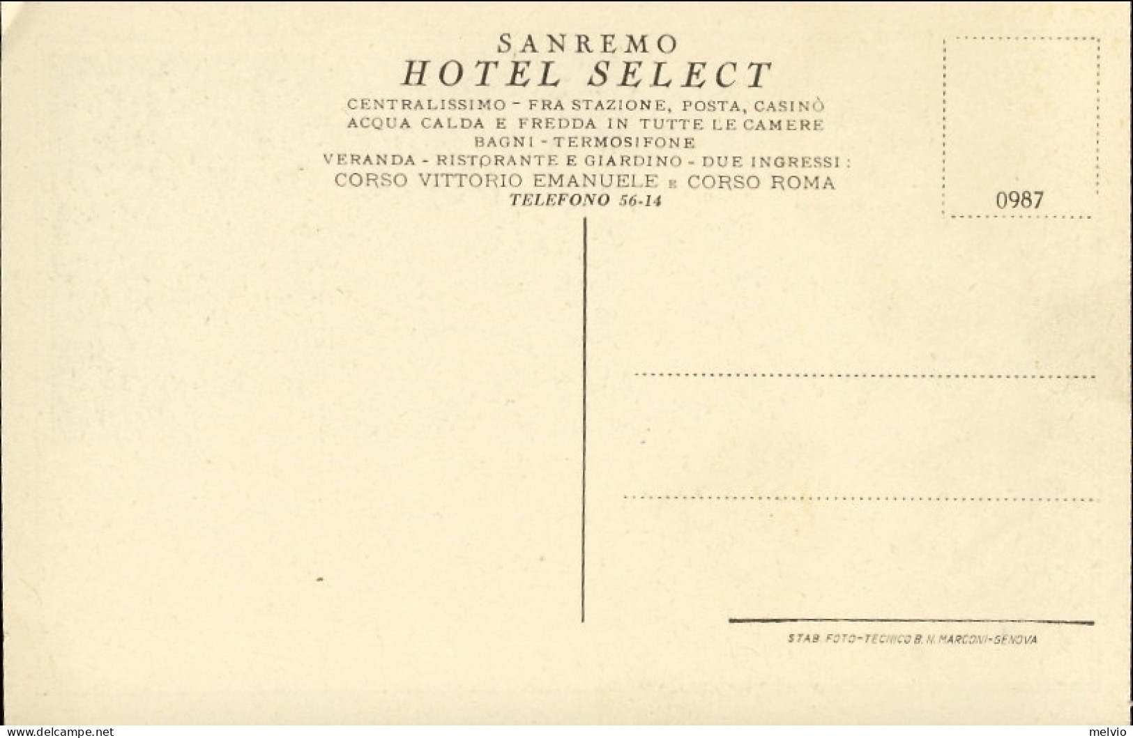 1950circa-Sanremo Hotel Select Con 2 Vedute (entrata Dal Corso V.E. Ed Entrata D - San Remo