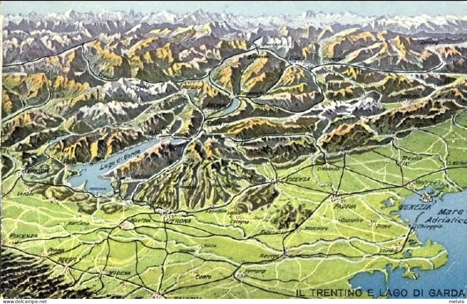 1930-circa-cartolina Geografica Il Trentino E Lago Di Garda - Maps