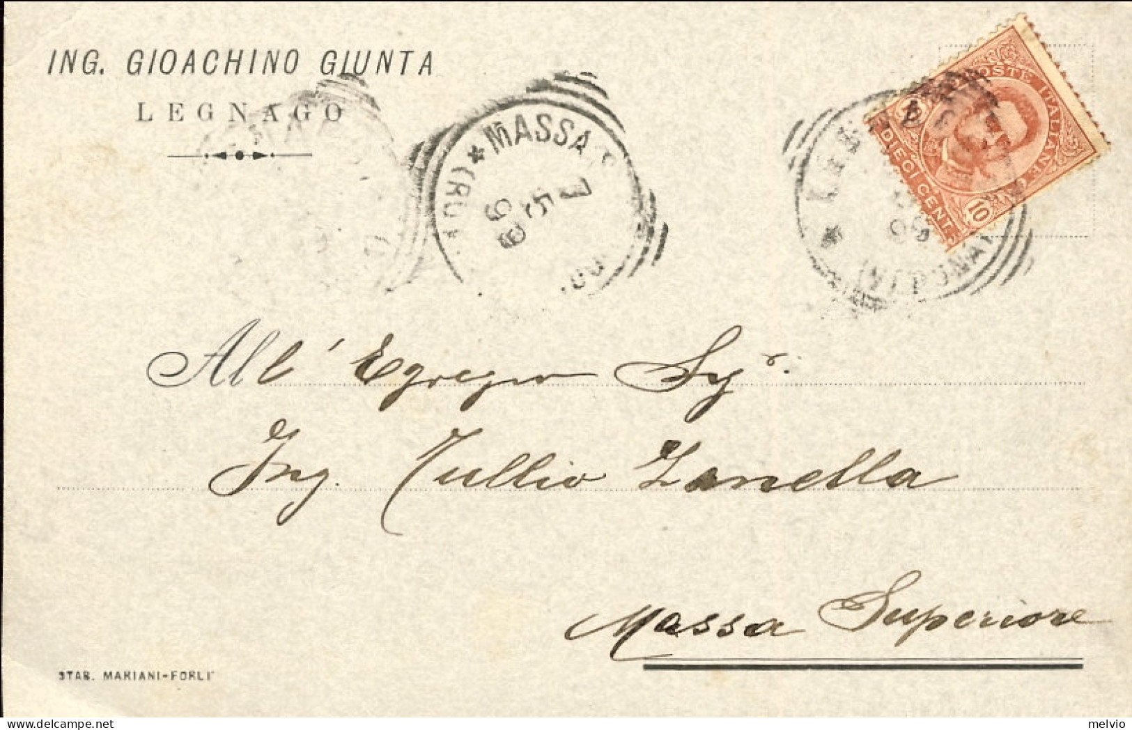 1899-Legnago Cartolina Privata Ing.Gioachino Giunta Legnago, Viaggiata - Storia Postale