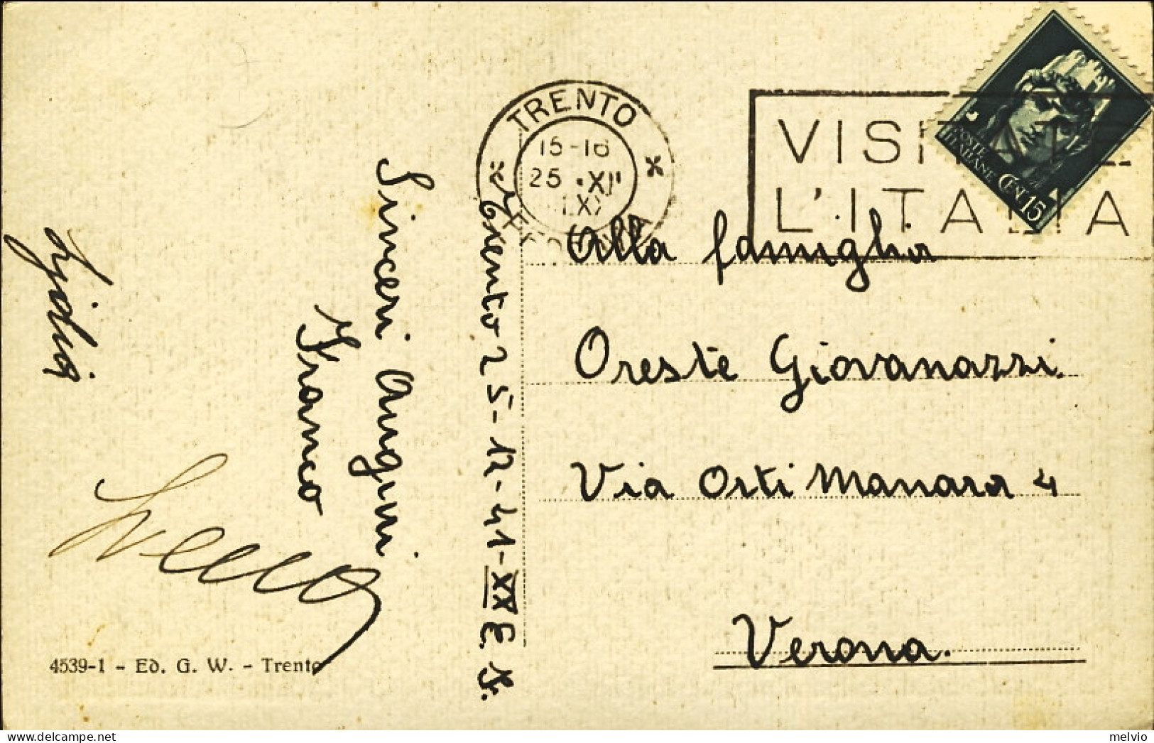 1941-Coredo Val Di Non (Trento) Panorama Cartolina Viaggiata - Trento