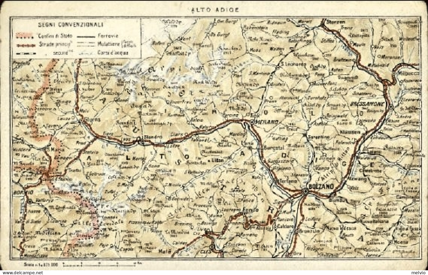 1930-circa-cartolina Geografica Dell'Alto Adige (Bolzano) - Landkaarten