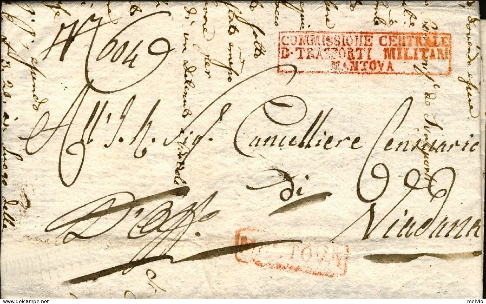 1817-bollo Rosso Commissione Centrale Di Trasporti Militari Mantova + Timbro Man - 1. ...-1850 Prephilately