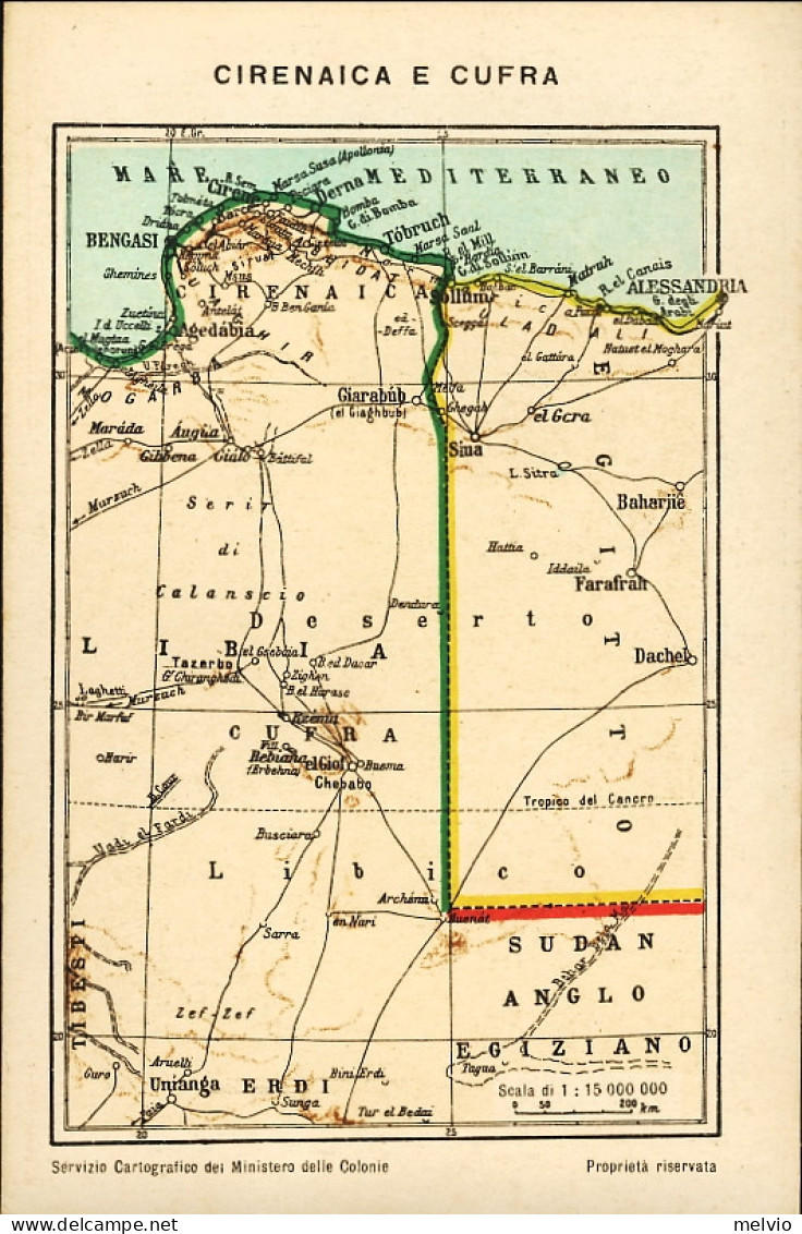 1929-Cirenaica E Cufra Cartolina A Cura Del Servizio Cartografico Del Ministero  - Landkarten