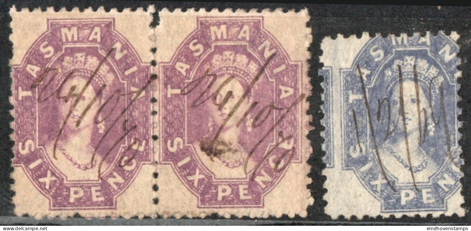 Tasmania 1864 6 P Chalon Head Waternark Figure Pair + 1 Ex Shades Cancelled - Oblitérés