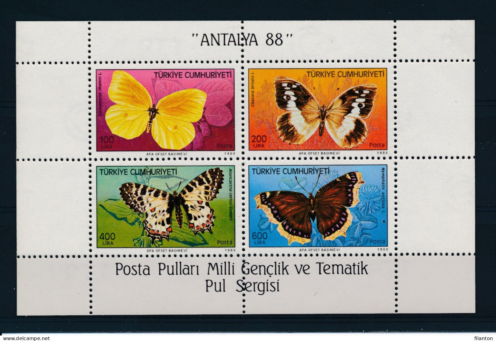 TURKIJE - Mi. Block Nr 26 - Vlinders/Papillons/Butterflys - MNH** - Cote 30,00 € - Ungebraucht