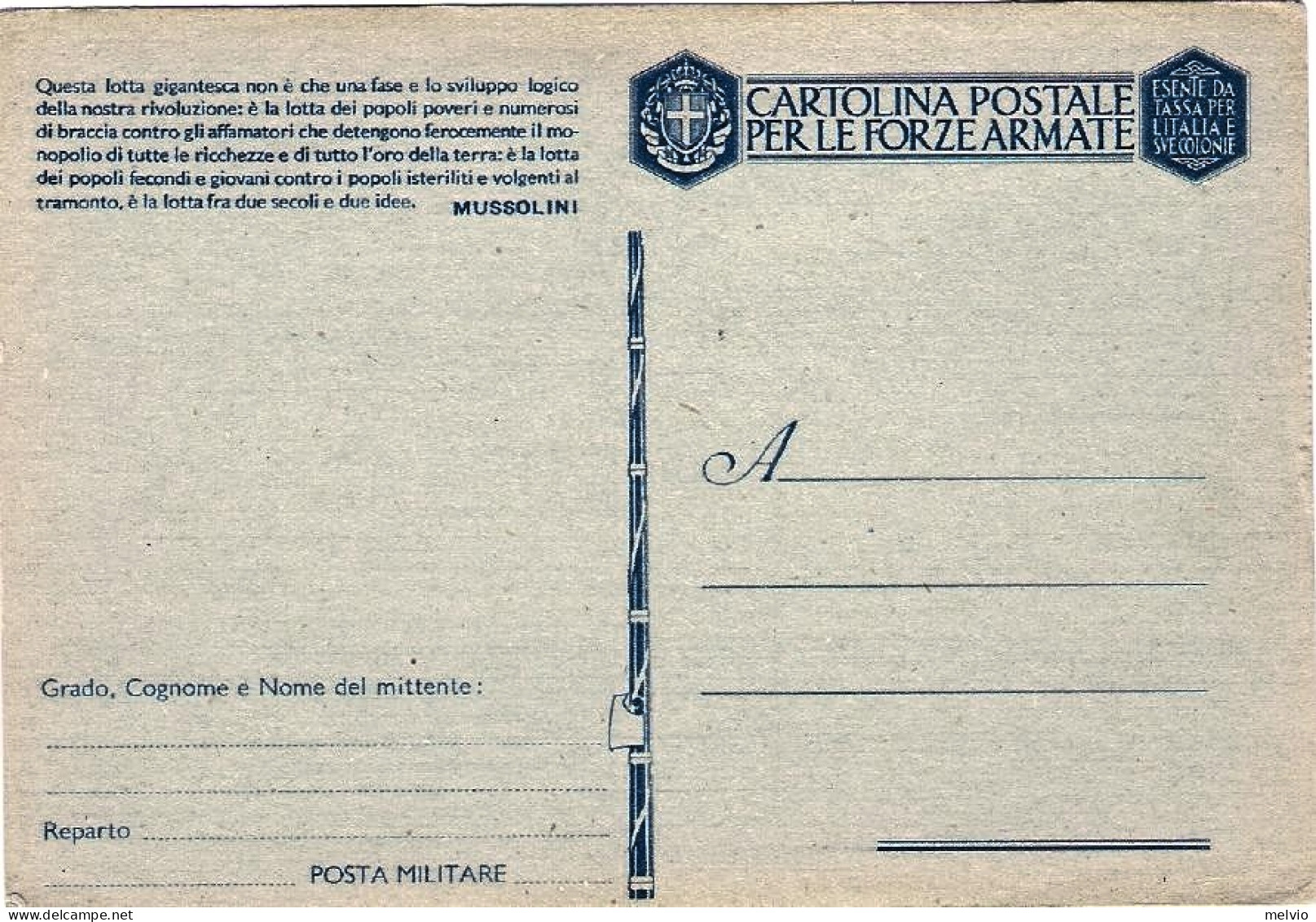 1941-cartolina Postale In Franchigia Per Le Forze Armate Nuova,fascio Pieno,"que - Stamped Stationery