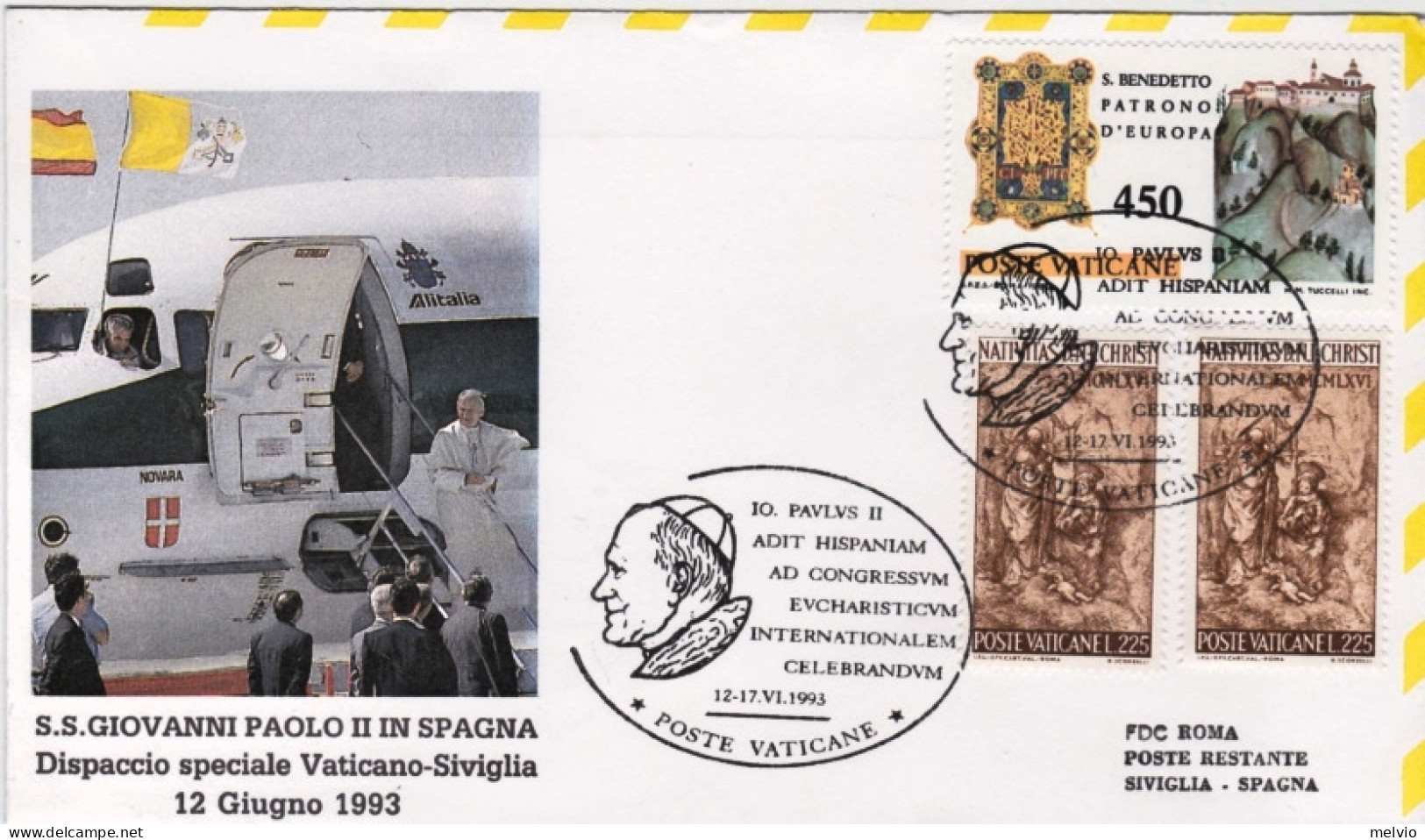 Vaticano-1993  Dispaccio Aereo Straordinario Per Volo Giovanni Paolo II^ In Spag - Aéreo