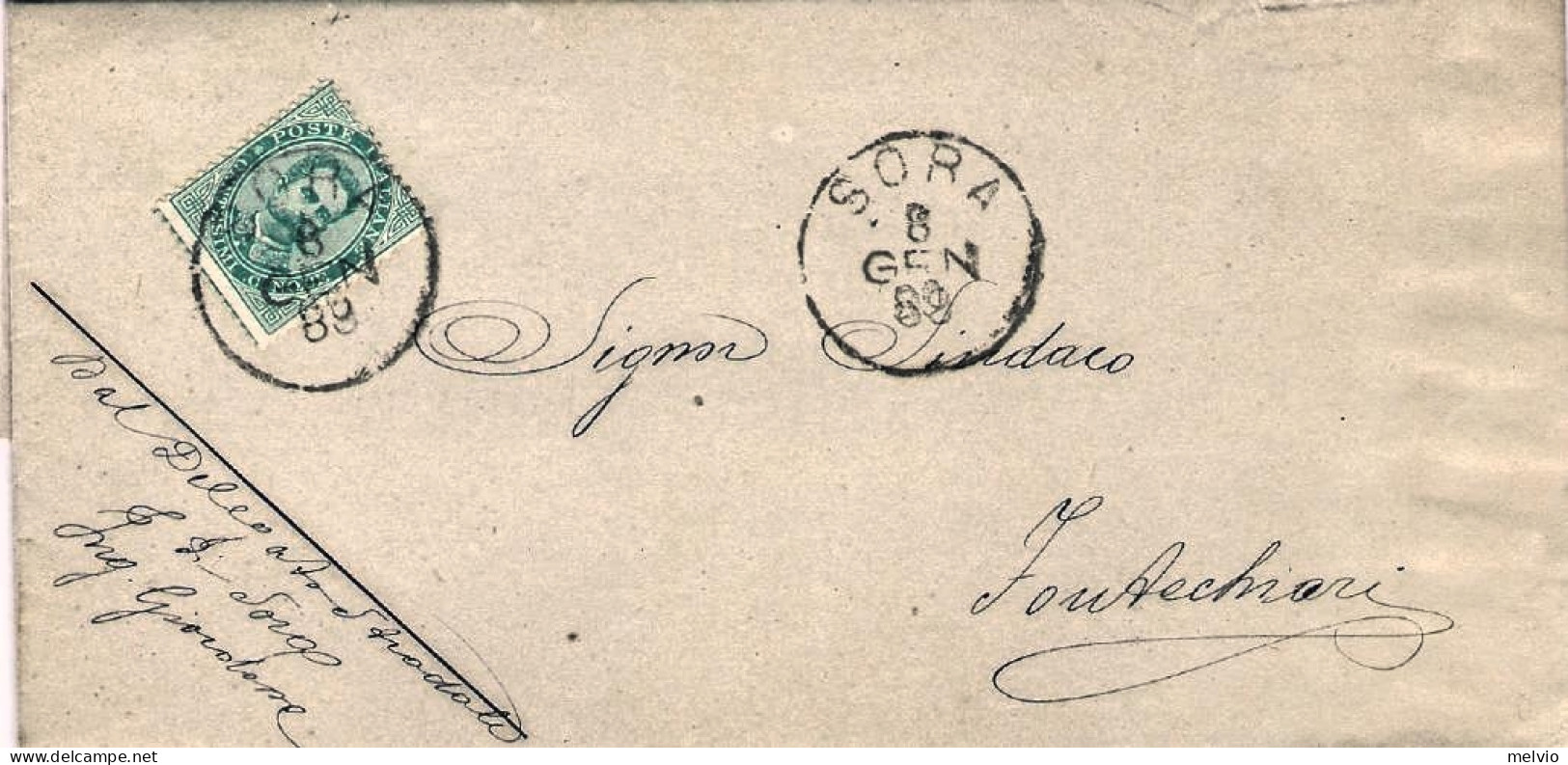 1889-piego Affrancato 10c.annullo "Sora" - Storia Postale