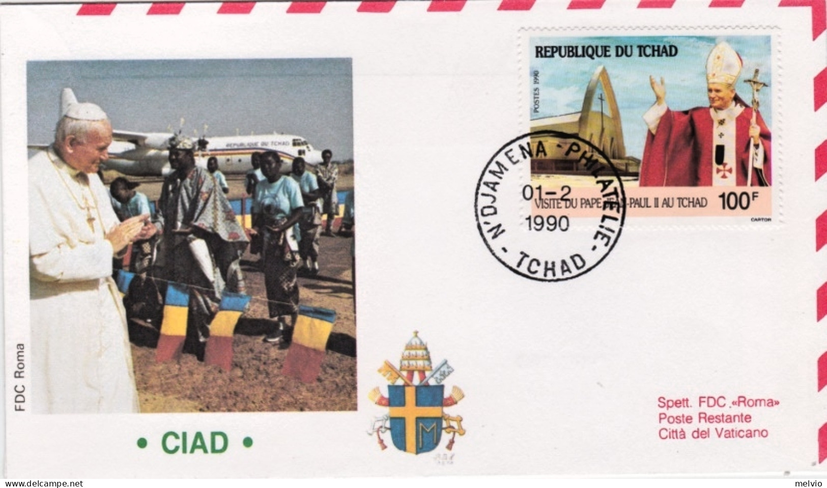 1990-Tchad S.S. Giovanni Paolo II^dispaccio Volo Straordinario Rientro Da N'Djam - Poste Aérienne