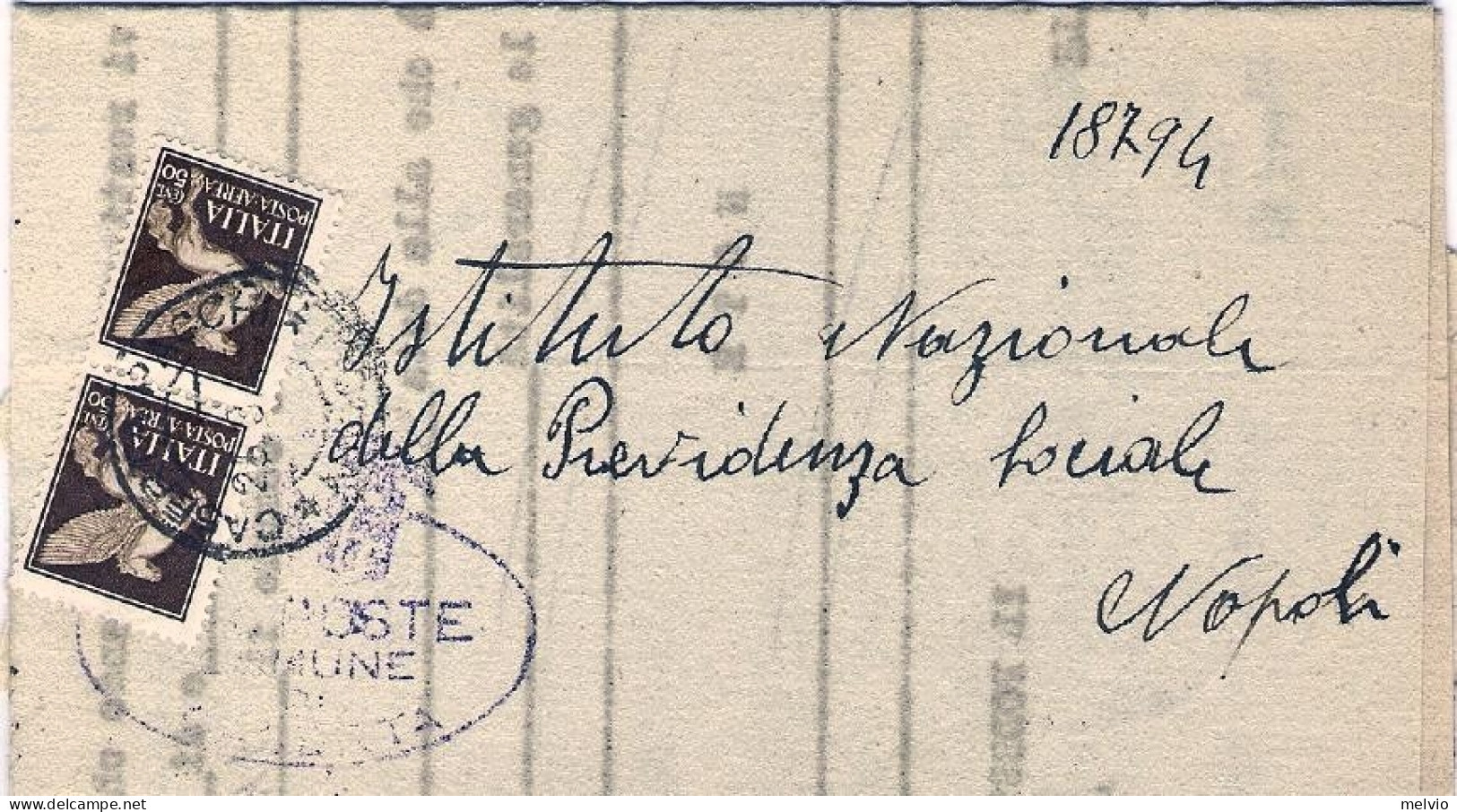 1945-piego Affrancato Coppia 50c.Pegaso - Storia Postale