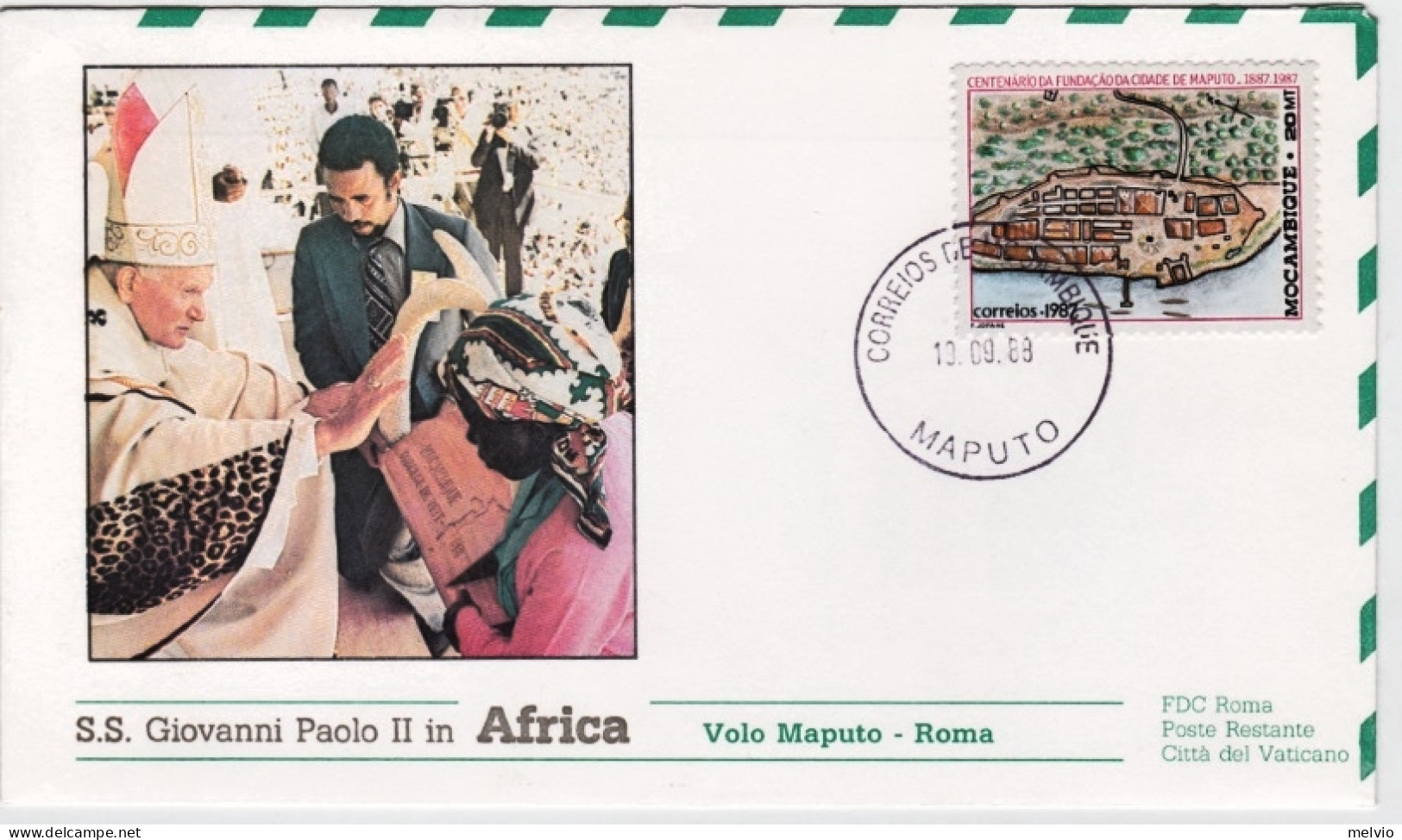 1988-Mozambico S.S. Giovanni Paolo II^ In Africa Dispaccio Straordinario Volo Di - Mozambico