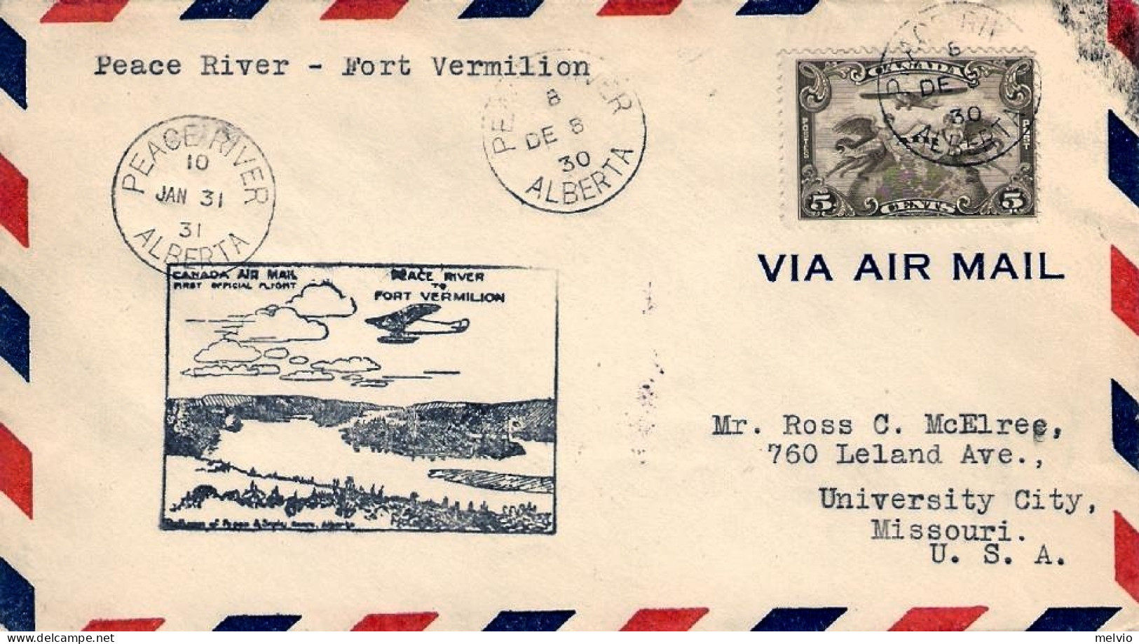 1929-Canada I^volo Peace River-Fort Vermillion.Cachet - Erst- U. Sonderflugbriefe