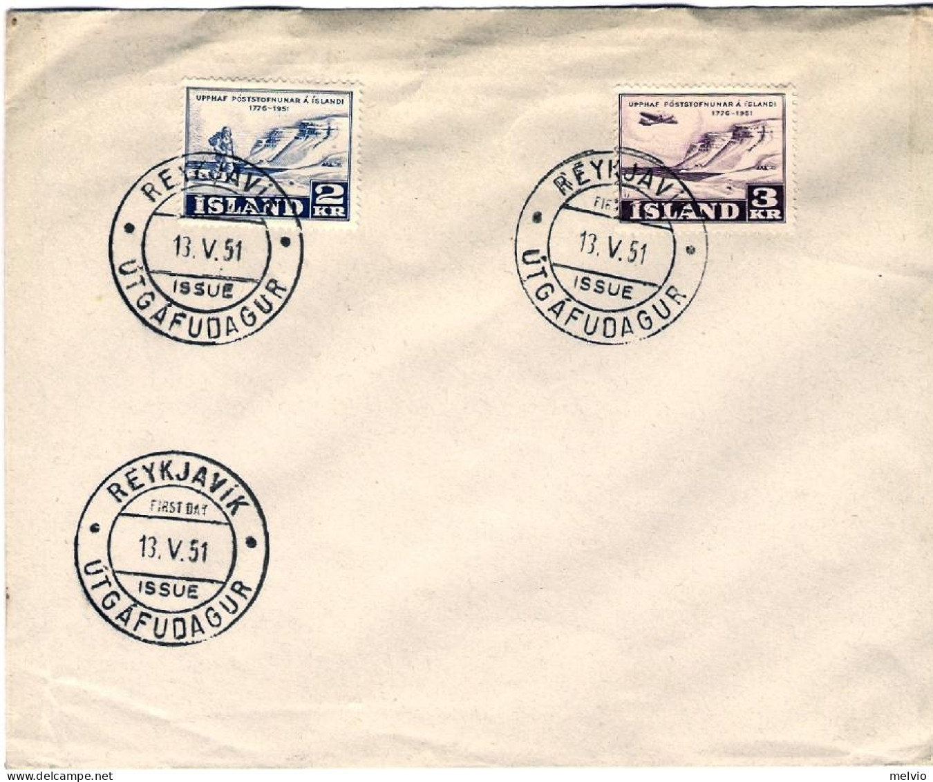 1951-Islanda S.2v."anniversario Del Servizio Postale "su Fdc Illustrata - Other & Unclassified