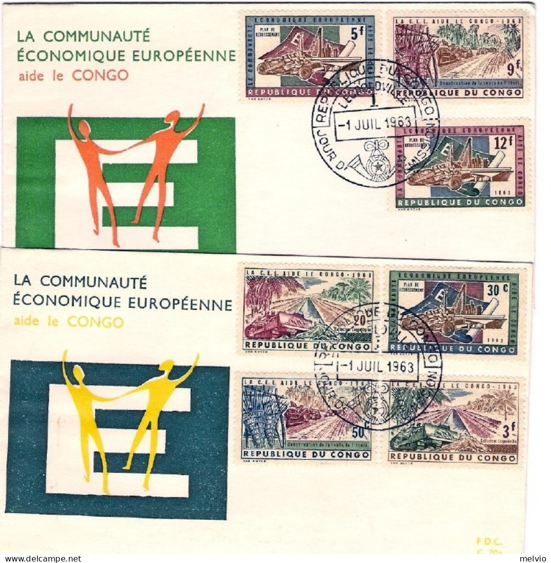 1963-Congo (Kinshasa) S.7v."aiuti Dalla C.E.E."su Due Raccomandate Fdc Illustrat - Altri & Non Classificati