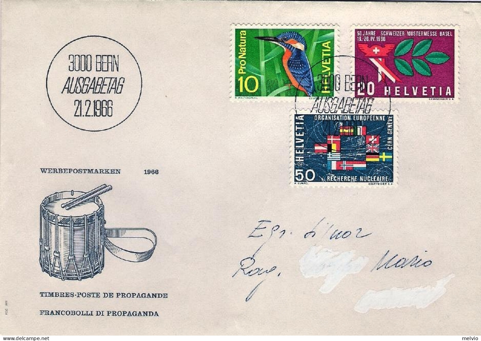 1966-Svizzera S.3v."Serie Di Propaganda"su Fdc Illustrata,indirizzo In Parte Sbi - FDC