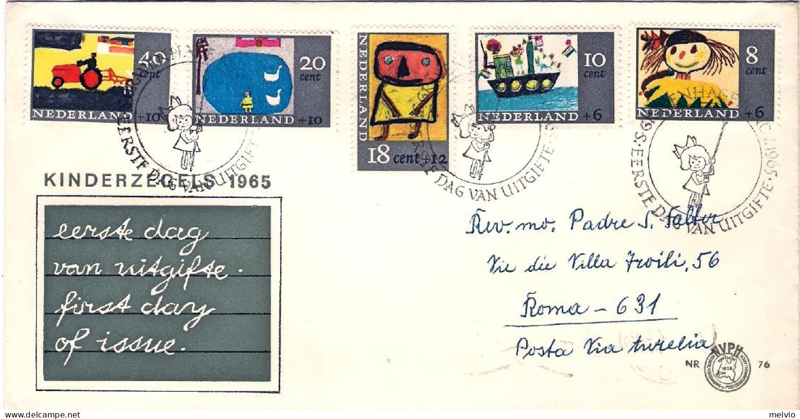 1965-Holland Nederland Olanda S.5v."Disegni Infantili"su Fdc Illustrata Viaggiat - FDC