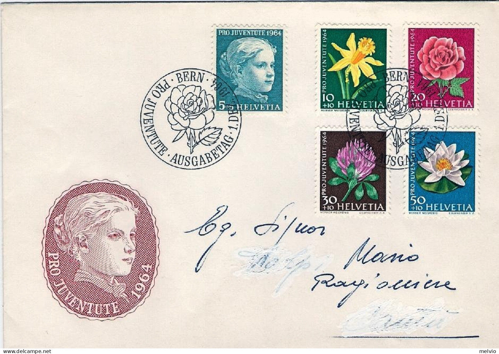 1964-Svizzera S.5v."Quadro Di Anker,fiori"su Fdc Illustrata,indirizzo In Parte S - FDC