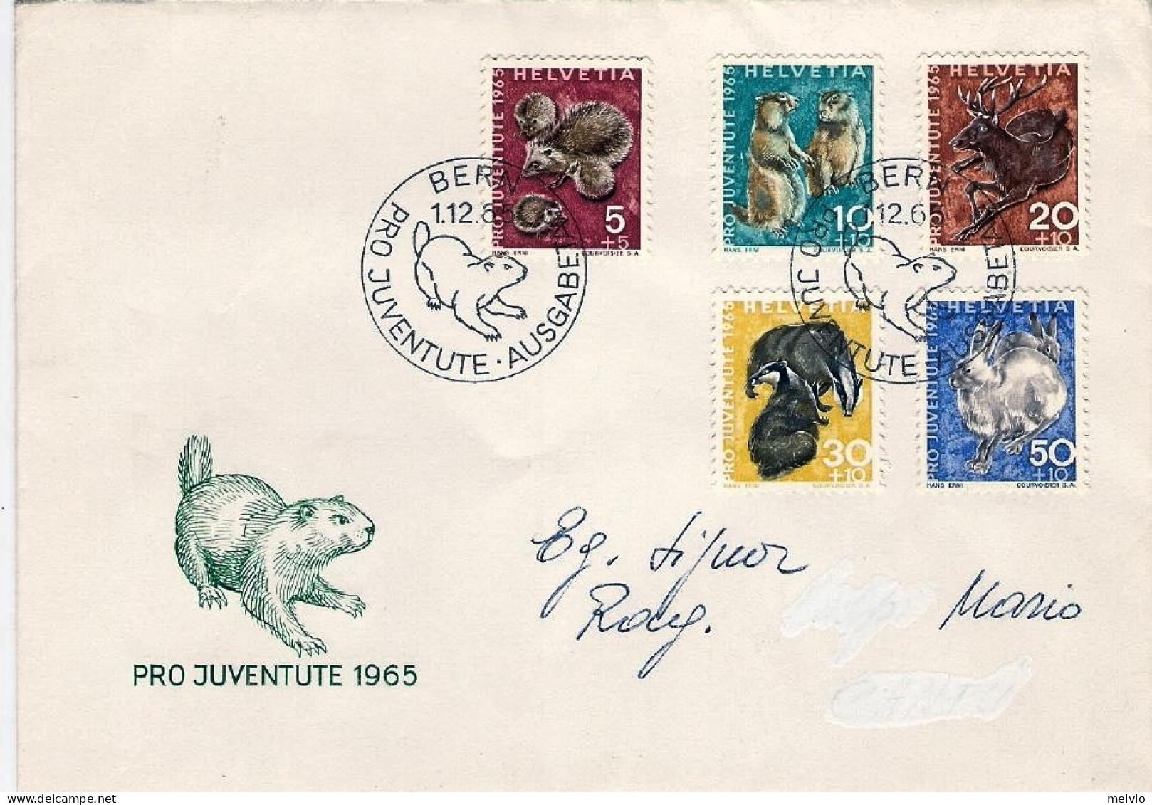 1965-Svizzera S.5v."Pro Juventute,animali"su Fdc Illustrata,indirizzo In Parte S - FDC