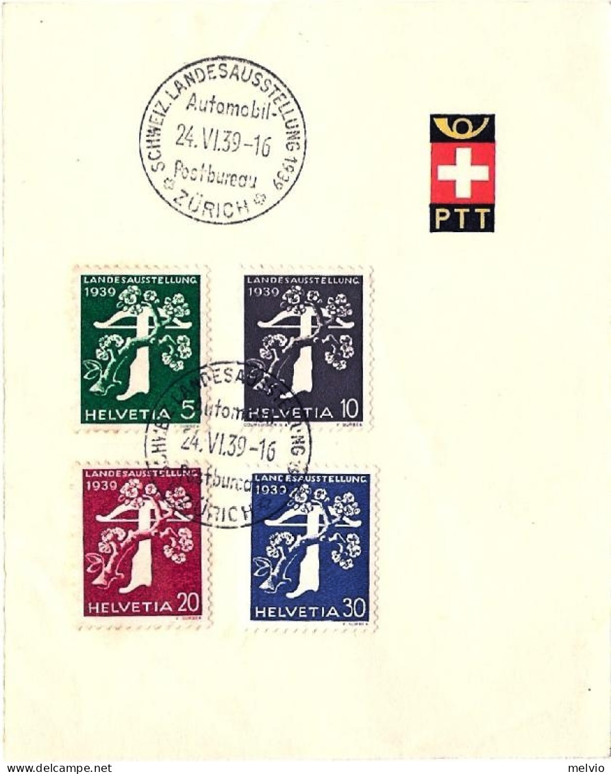 1939-Svizzera S.4v.in Lingua Tedesca "Expo Naz.di Zurigo"su Cartoncino Ufficiale - FDC