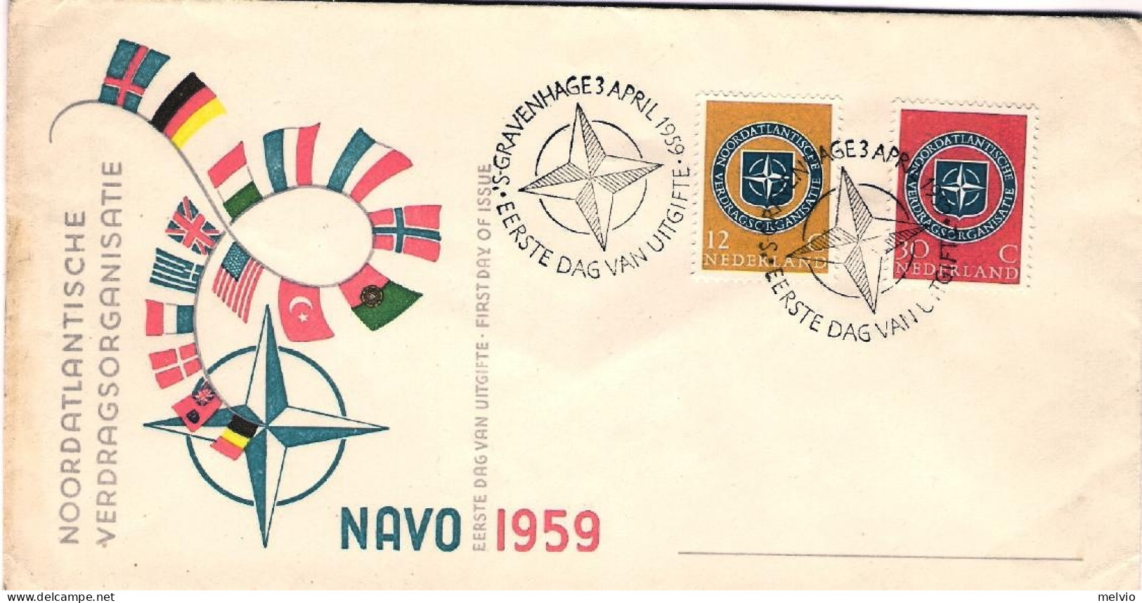 1959-Holland Nederland Olanda S.2v."Decennale Del Patto Atlantico"su Fdc Illustr - FDC