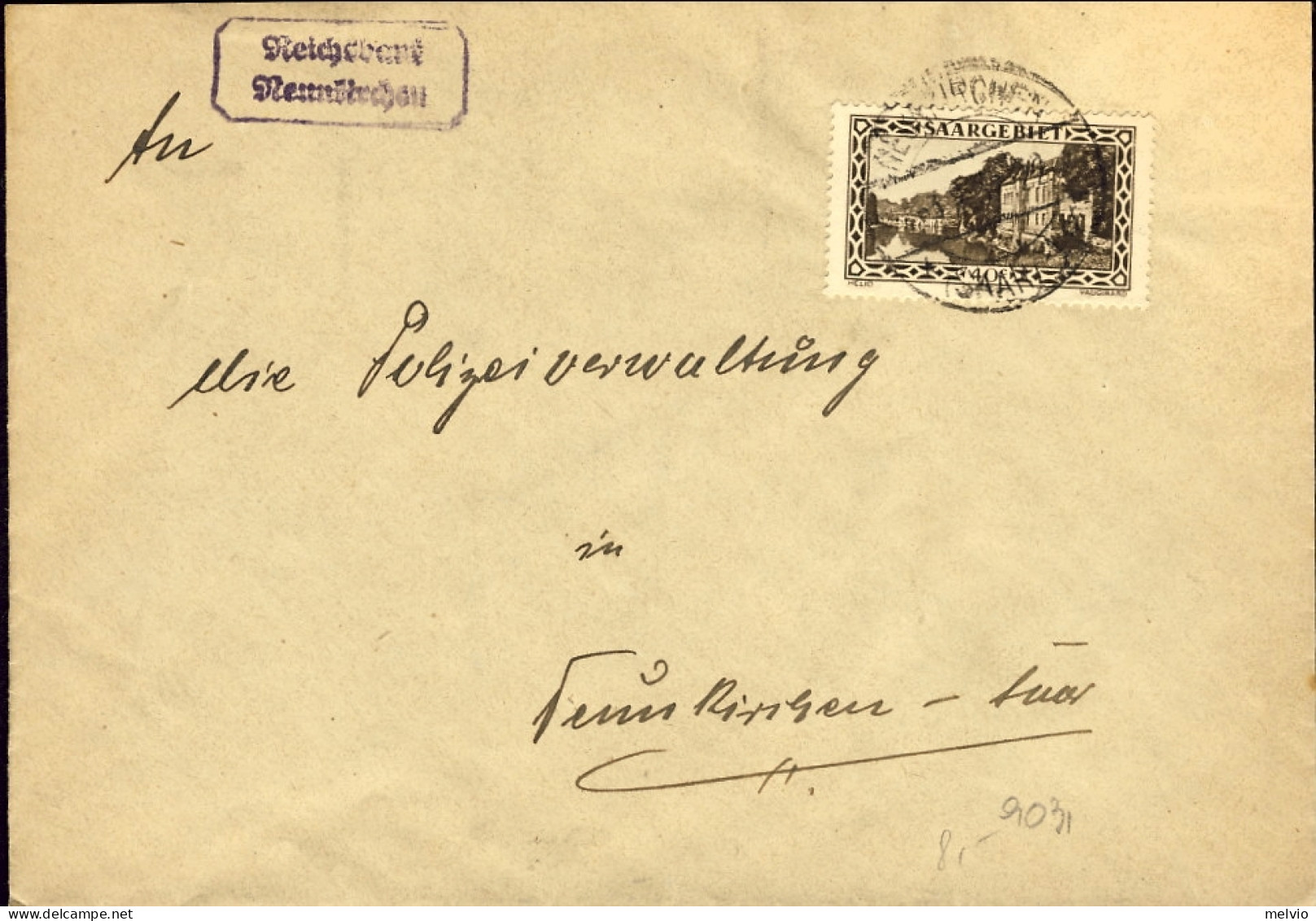 1935-Saargebiet Sarre Lettera Per Il Lussemburgo Affrancata 75c. Michel No.115 - Poste Aérienne