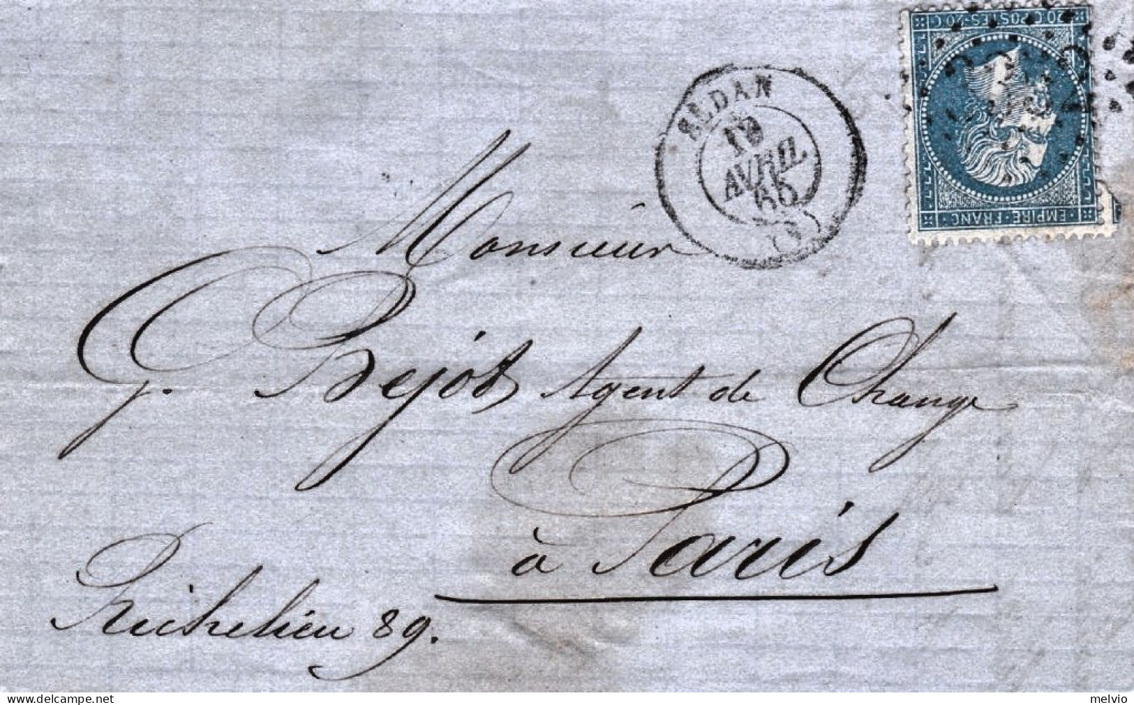 1865-Francia Lettera Della Banque Ch.Vesseron Et Concar In Sedan Diretta A Parig - 1862 Napoléon III