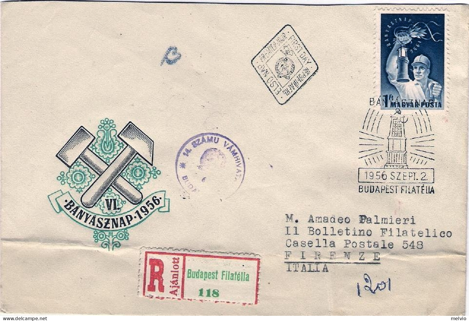 1956-Ungheria Hungary Magyar Lettera Raccomandata Illustrata Diretta In Italia A - Poststempel (Marcophilie)