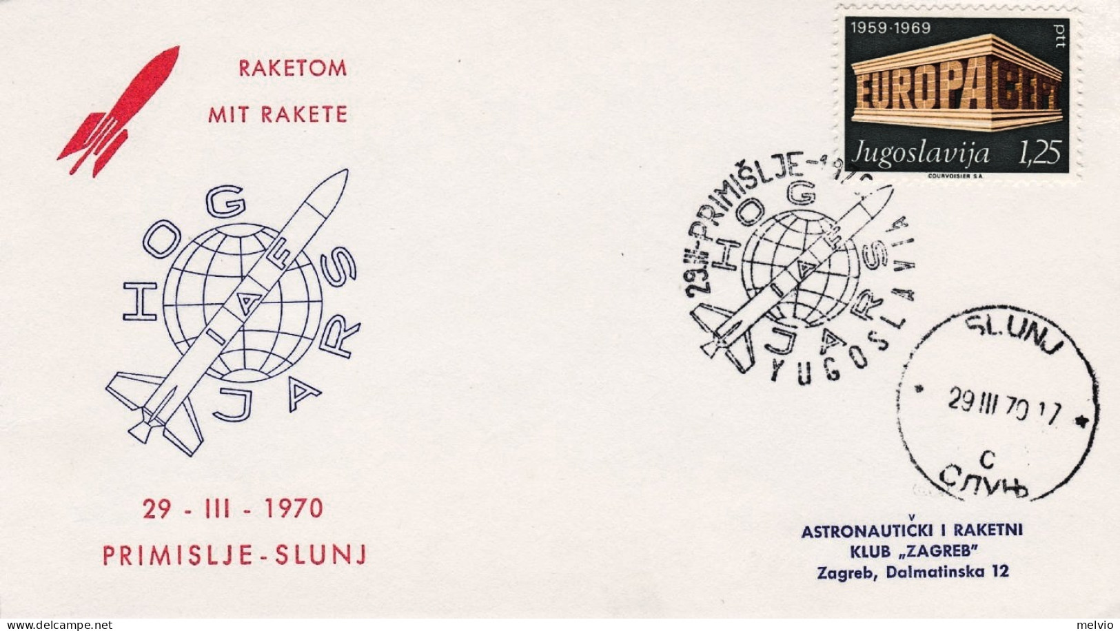 1970-Jugoslavia Cartoncino Con Cachet Hog Iaf Jars Raketom Mit Rakete - Luchtpost
