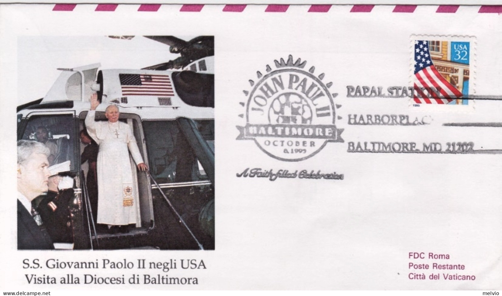 1995-U.S.A. Volo Di Rientro Baltimora (Maryland) Vaticano Visita Alla Diocesi Di - 3c. 1961-... Brieven