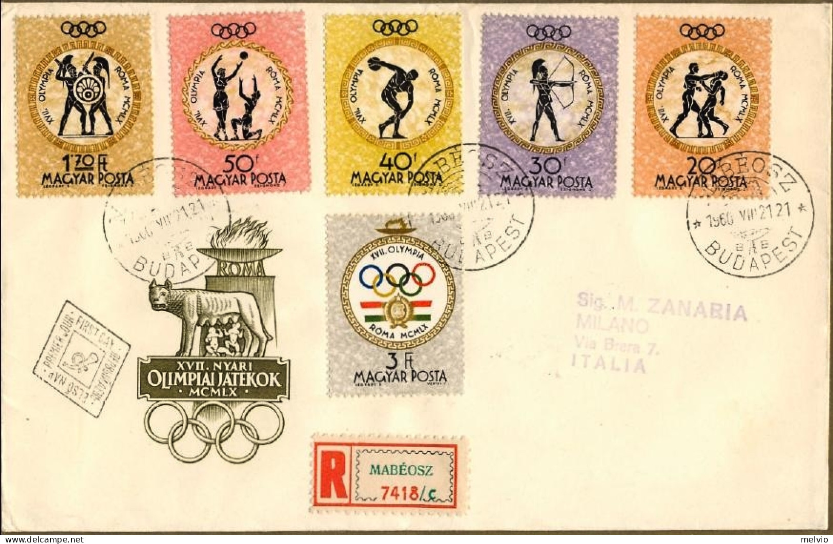 1960-Ungheria Hungary Magyar Due Fdc Raccomandate S.11v." Olimpiadi Di Roma" - FDC